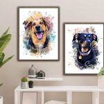 Custom pet memorial watercolor portrait of a dog on a canvas