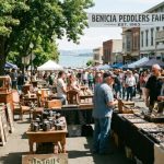 Vendors displaying vintage antiques and jewelry at the Benicia Peddlers Fair