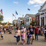 Families exploring the Avenue of States buildings at the Eastern States Exposition Big E 2026 fair in West Springfield Massachusetts on a sunny September afternoon