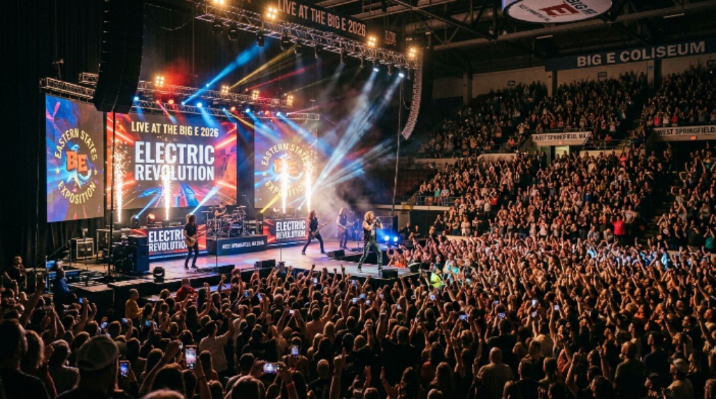 Live concert performance at the Big E Coliseum during the Eastern States Exposition 2026 fair in West Springfield Massachusetts with a packed crowd of fans
