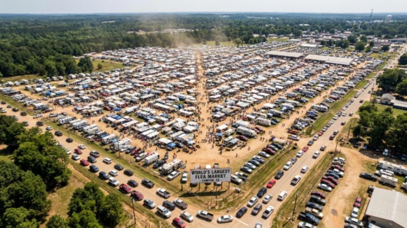 First Monday Trade Days Canton Texas outdoor flea market aerial view