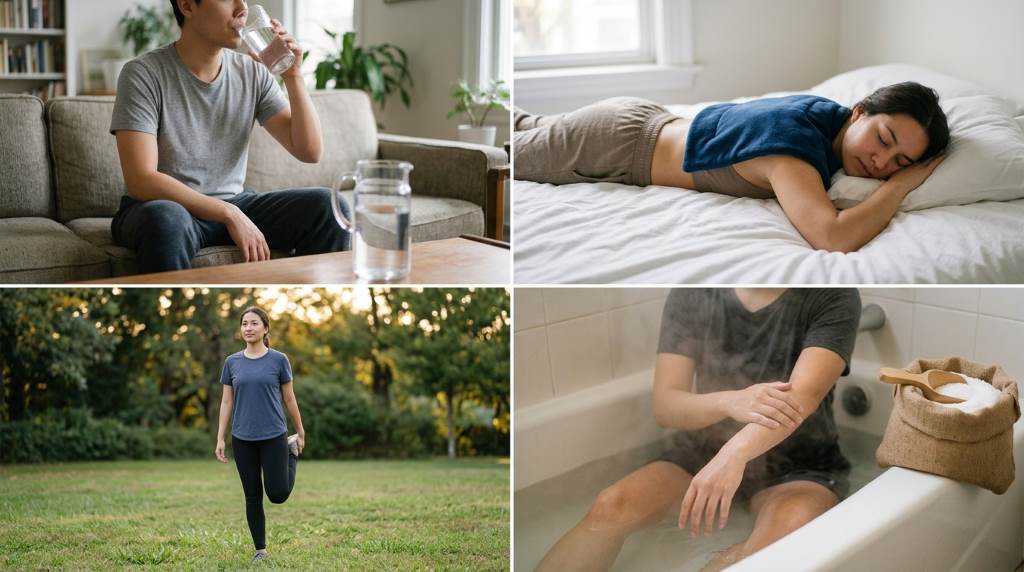 Cold pack applied safely to a tender muscle after massage